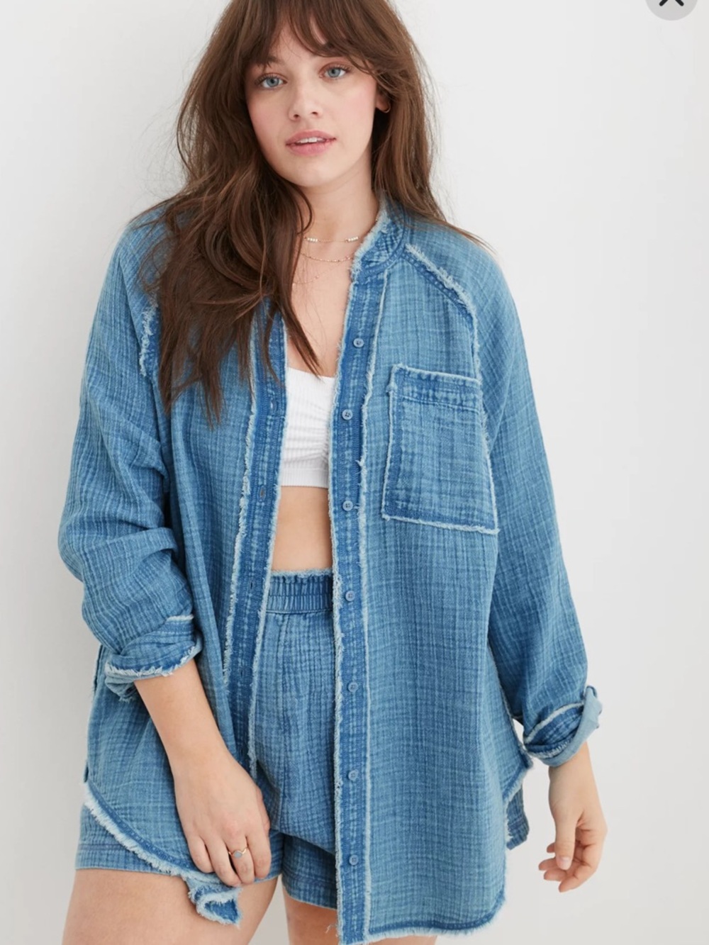 Aerie Gauzy Coverup Button Down Shirt